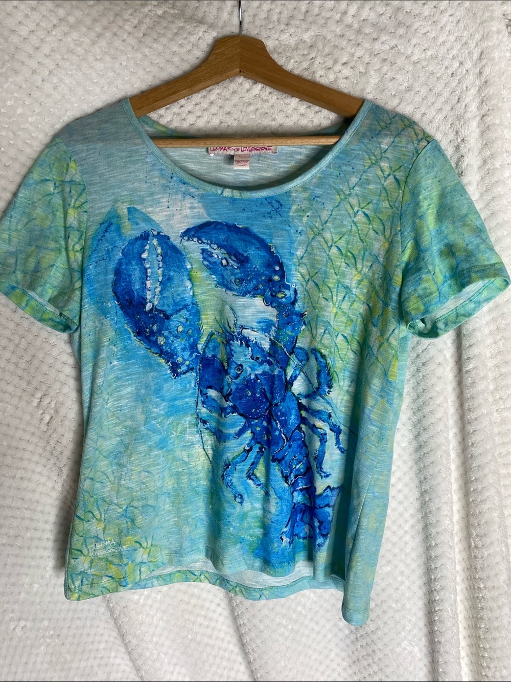 Leoma Lovegrove blue lobster print tee shirt